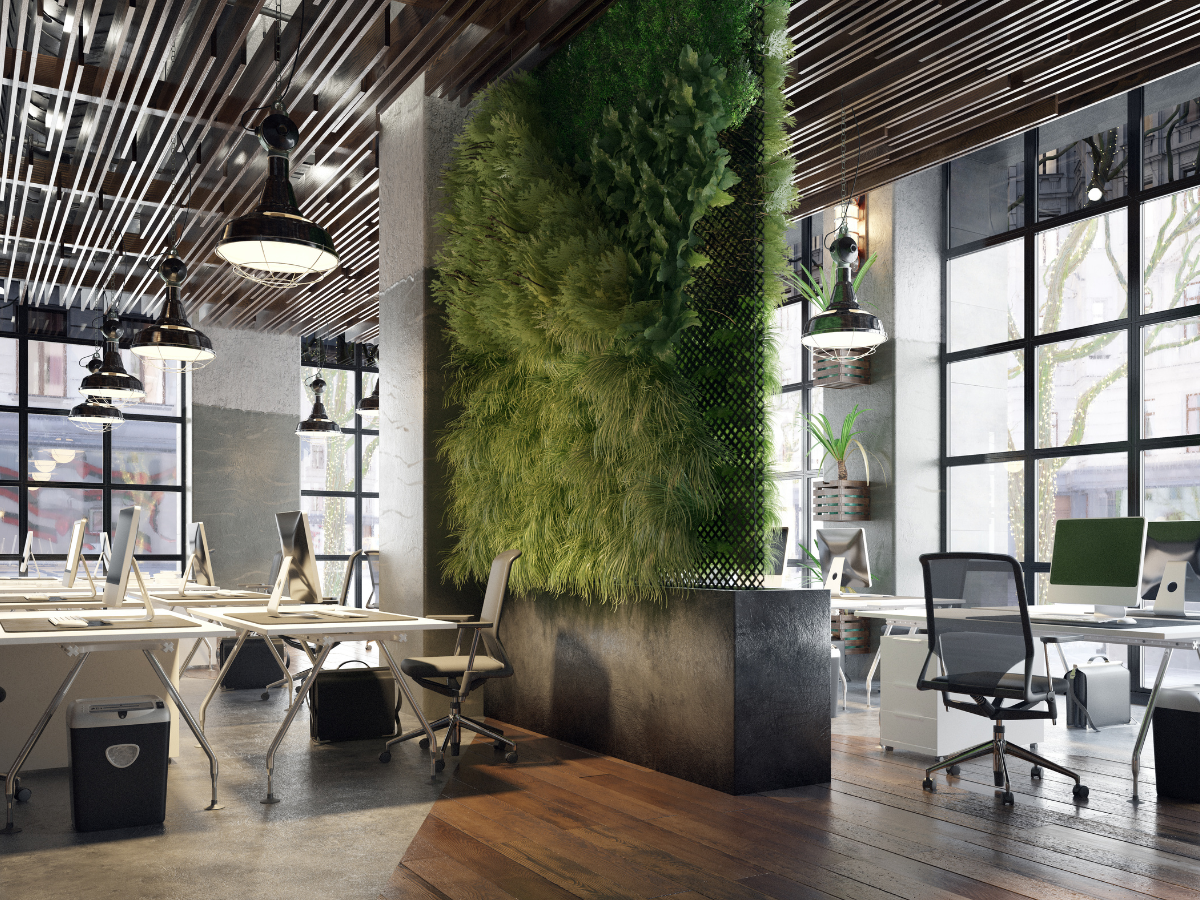 Büro mit Schreibtischen und Stühlen